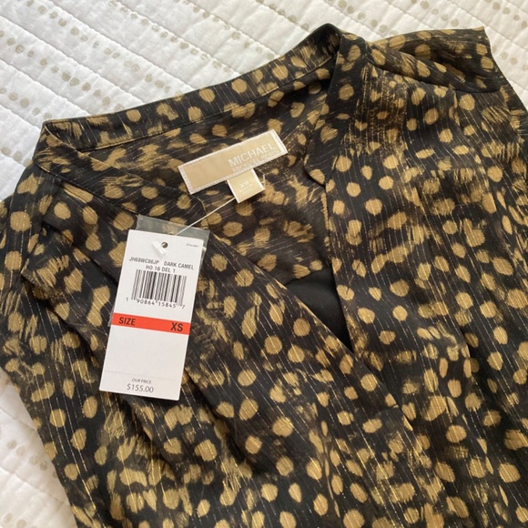 NWT MICHAEL Michael Kors Brown Shimmer Animal Print Jumpsuit Wide Leg Sz XS - Picture 3 of 12